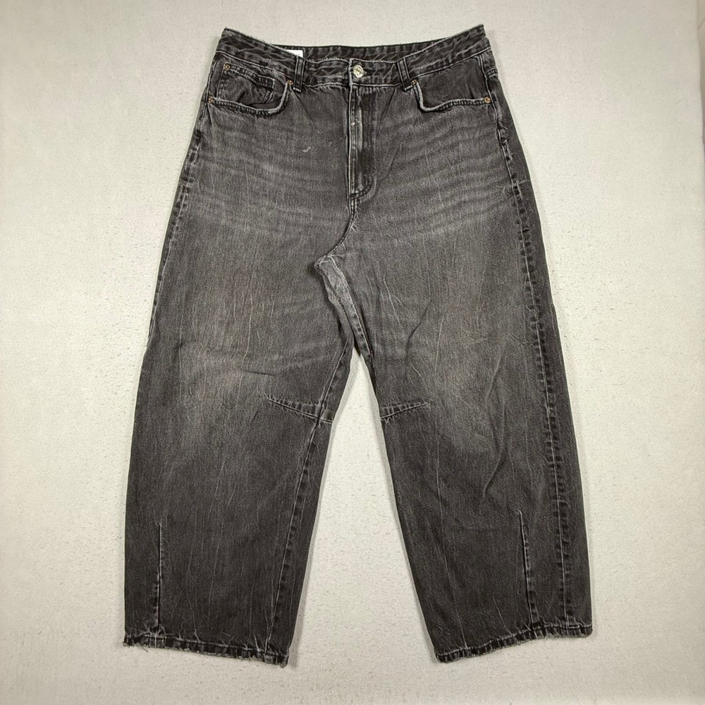 ZARA‎ High Waisted Wide Leg Jeans Faded Black Denim Womens Size 12